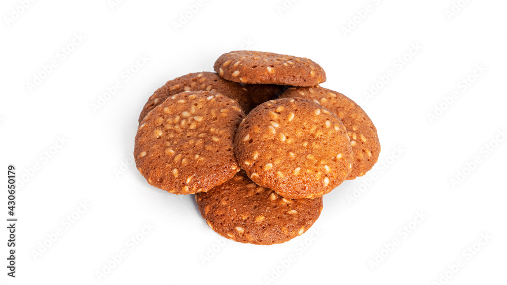 Sesame cookies isolated on a white background.