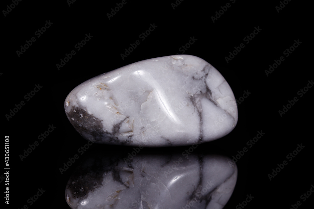 Macro mineral stone Magnesite on black background Macro mineral stone Magnesite on black background