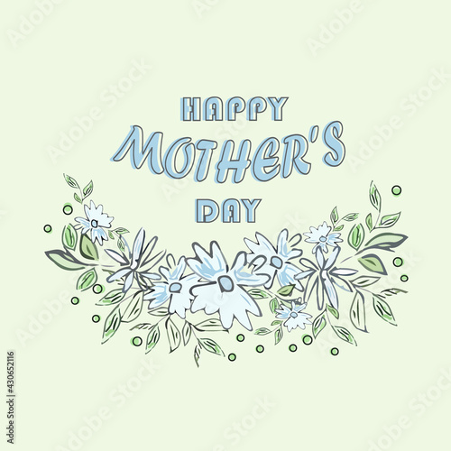 Mother s Day greeting card with blue flowers. Poster or banner template.