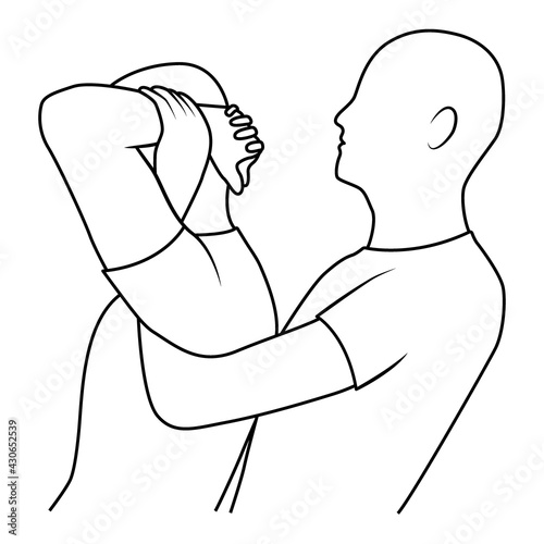 Massage. Yumeiho therapy line. Instructions for performing massage techniques, stretching the neck muscles and manual manipulation. Simple vector illustration for physical therapy guidelines, websites