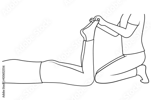 Massage. Yumeiho therapy line. Instructions for performing massage techniques, stretching the muscles of the foot, crunching the fingers. Vector illustration for physical therapy guidelines, websites.