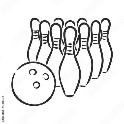 Bowling skittles and ball sketch vector illustration