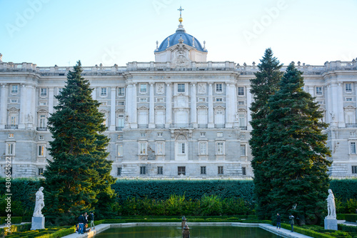 Madrid, Spain - October 25, 2020: Royal Palace of Madrid and Plaza de Oriente