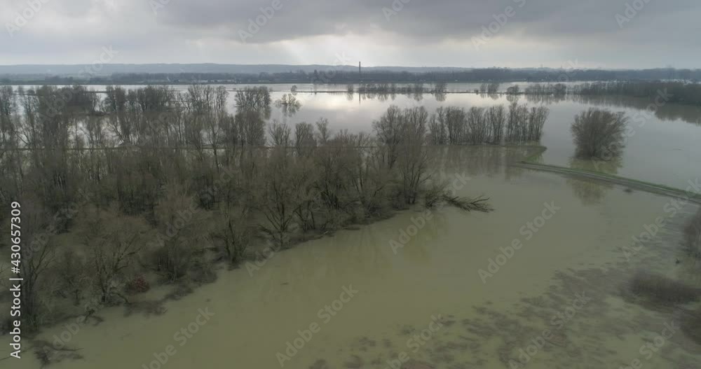 Aerial view of riparian forest during high water in the river Waal, Gendtse Waard, Gelderland, Netherlands. Aerial view of riparian forest during high water in the river Waal, Gendtse Waard, Gelderland, Netherlands.