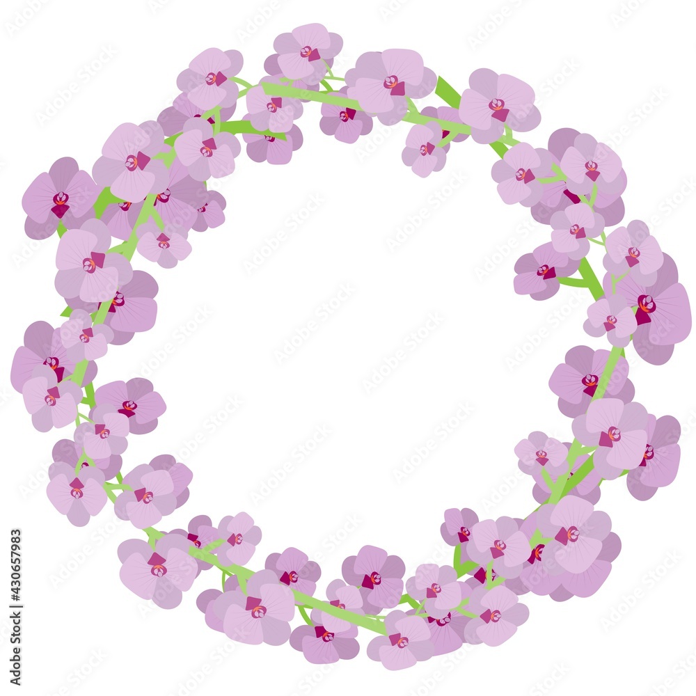 Vector decorative orchid blossoms round frame