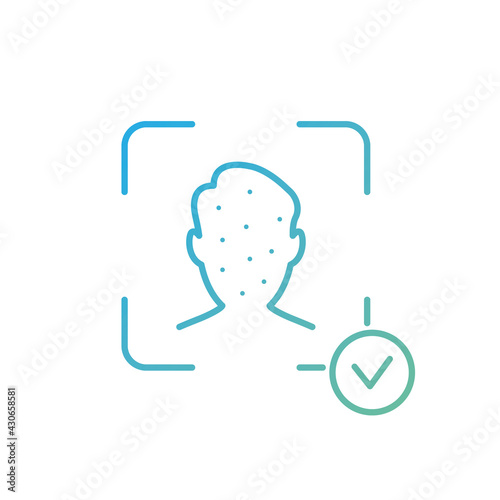 Face Recognition and Identification Line Icon. Biometric Facial Detection pictogram. Facial Scan and Identification. Facial Recognition System Sign. Face ID Line Icon. Vector illustration
