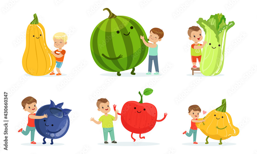 custom made wallpaper toronto digitalCute Little Children Having Fun and Playing with Big Fruits and Vegetables Vector Set