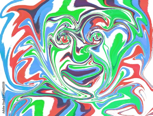 Abstract portrait art background featuring a face made up different colors. 
