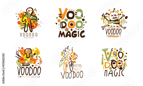 Voodoo Original Logo Design with Indigenous Symbols Vector Set