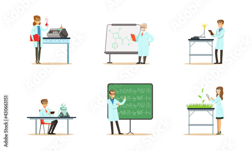 Biologists, Chemists and Physicists Engaged in Science Research and Experiment Vector Set © topvectors