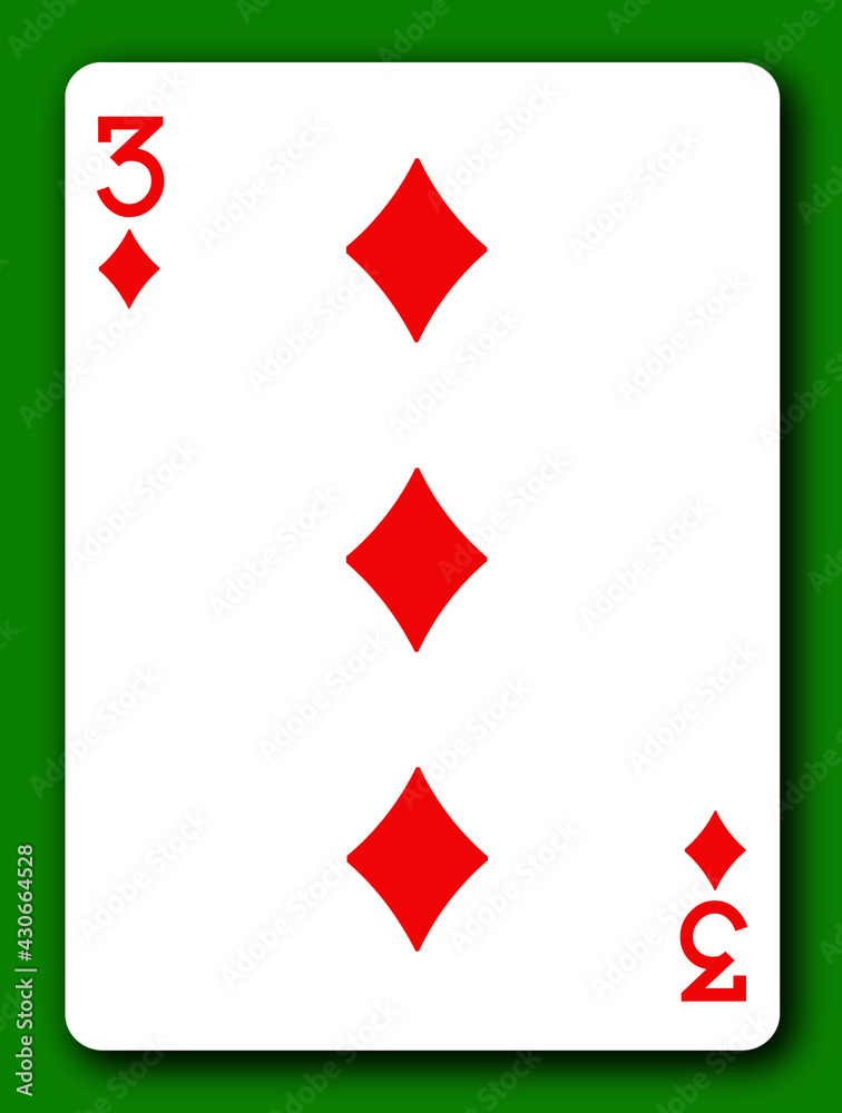 3 Three of Diamonds playing card with clipping path to remove background and shadow 3d illustration 3 Three of Diamonds playing card with clipping path to remove background and shadow 3d illustration