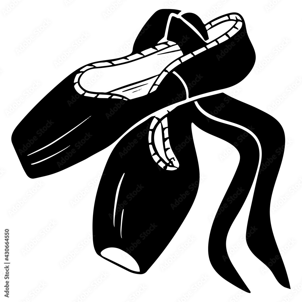Ballet shoes. Pointe shoes. Dance shoes. Silhouette. Cartoon style. Stock  Vector | Adobe Stock