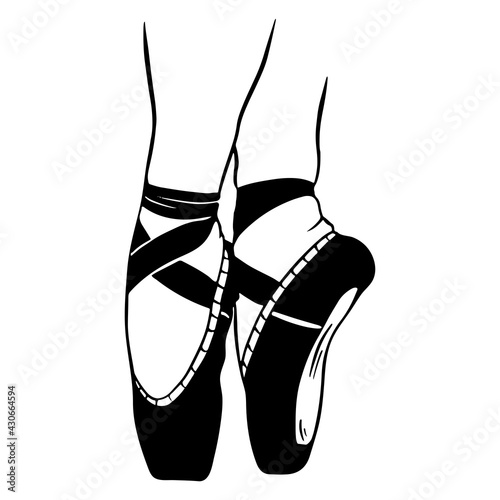 Ballet shoes. Pointe shoes. Dance shoes. Silhouette. Cartoon style.