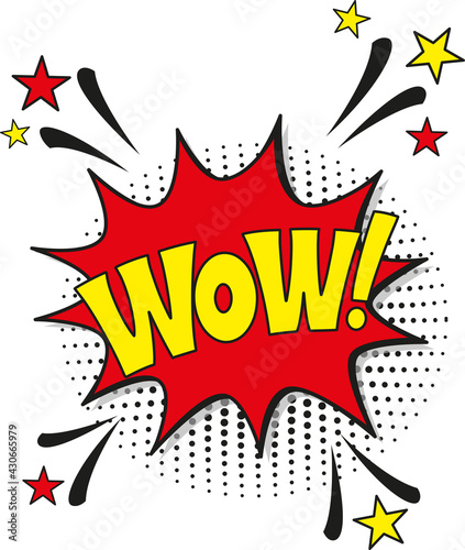 Comic lettering wow. Vector bright cartoon illustration in retro pop art style. Comic text sound effects. EPS 10.