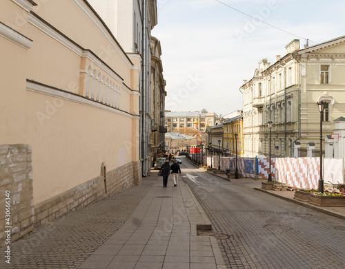 Moscow, Russia. Pedestrian zone at Zabelina street. Old houses