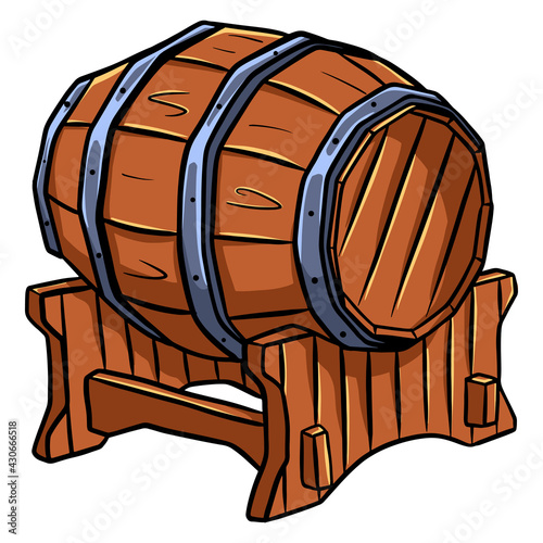 Barrel for wine or beer. Wooden barrel. Storage of alcohol. Cartoon style.