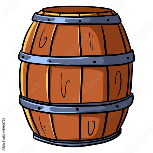 Barrel for wine or beer. Wooden barrel. Storage of alcohol. Cartoon style.