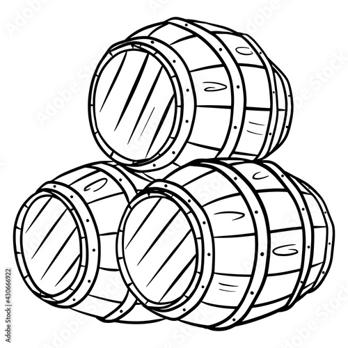 Barrel for wine or beer. Wooden barrel. Storage of alcohol. Cartoon style.