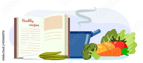 Healthy recipes Cookbook creative cooking flat style vector illustration Recipe from an old cookbook