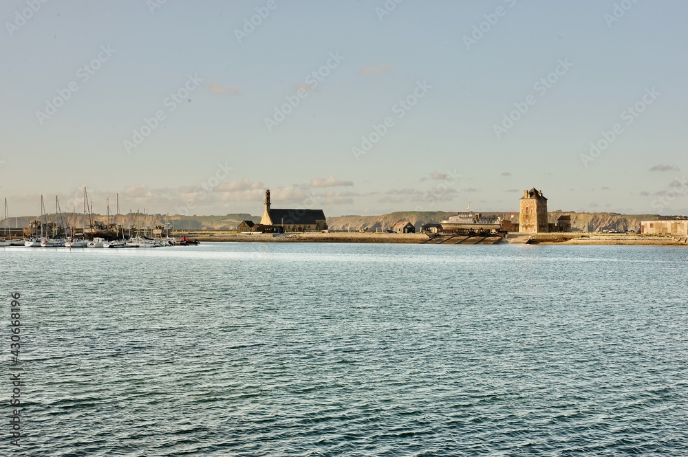 camaret harbour with church and vauban tower in background