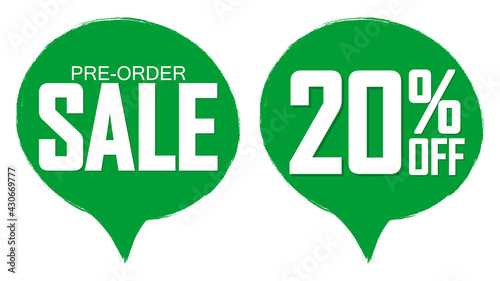 Pre-Order Sale banners design template, 20% off, discount tags, vector illustration