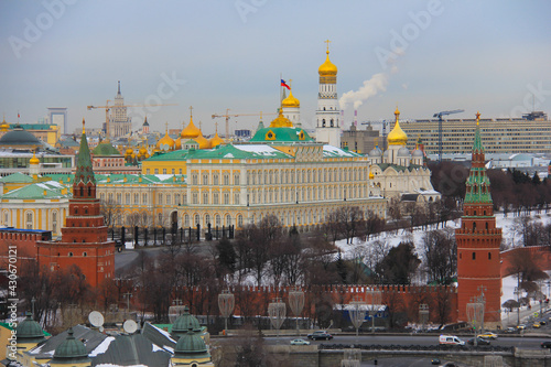 Moscow cityscape with the view of Kremlin and other surrounding historical buildings in the Moscow downtown.