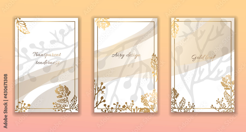 Gold frame. Set of gilded leaves and branches. Modern spot design. Vector illustration. Gold frame. Set of gilded leaves and branches. Modern spot design. Vector illustration.