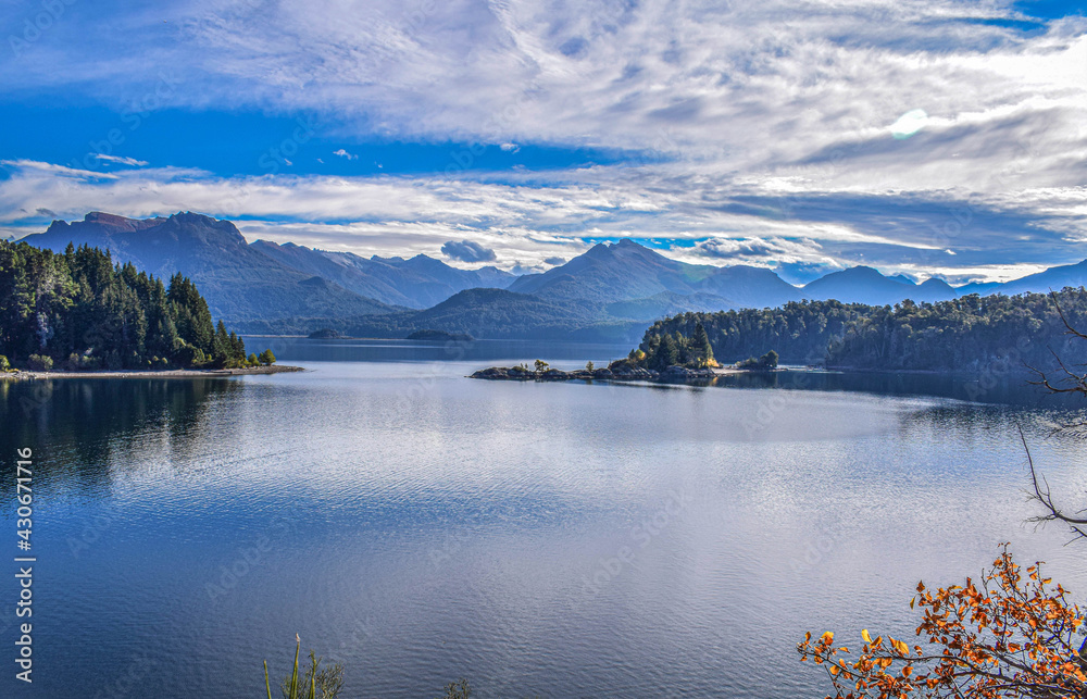 Panoramic view of the beautiful mountainous landscape with the lakes