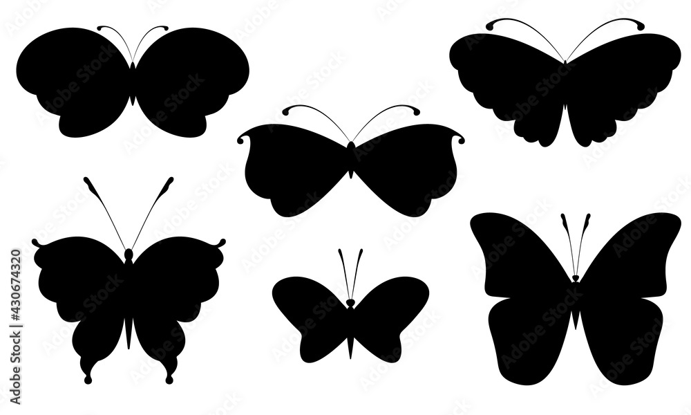 Fototapeta premium Set of butterfly silhouette icons. Tattoo. Vector illustrations.