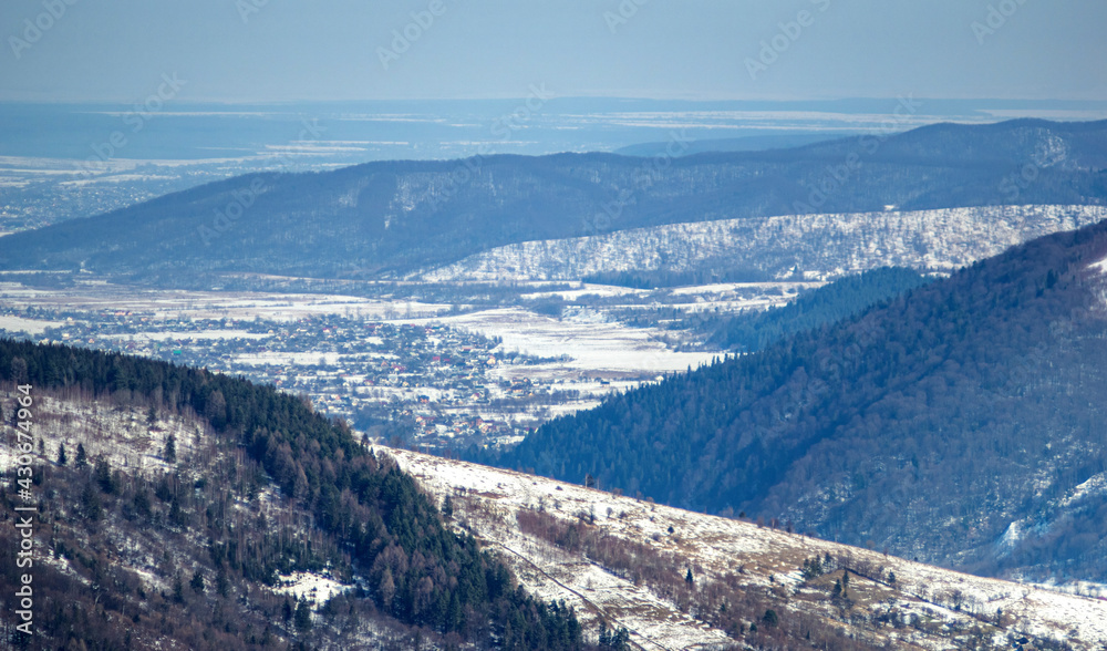 Panorama of the Carpathian mountains in winter