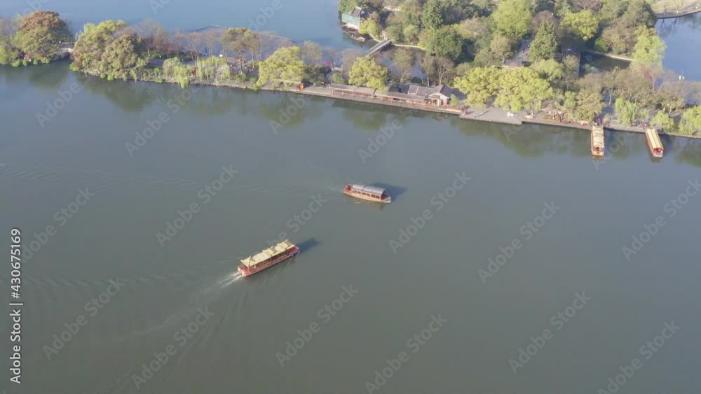 Aerial view of the boats and landscapes in West Lake in Hangzhou Aerial view of the boats and landscapes in West Lake in Hangzhou