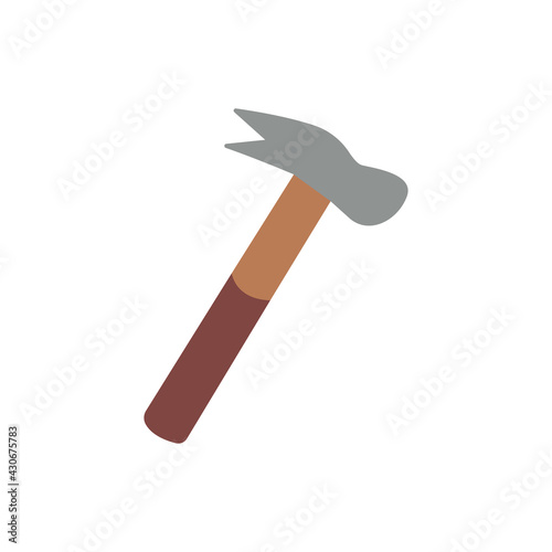 Hammer, nail puller. Household hand tool for repair and joinery or carpentry work. Colorful vector illustration isolated hand drawn