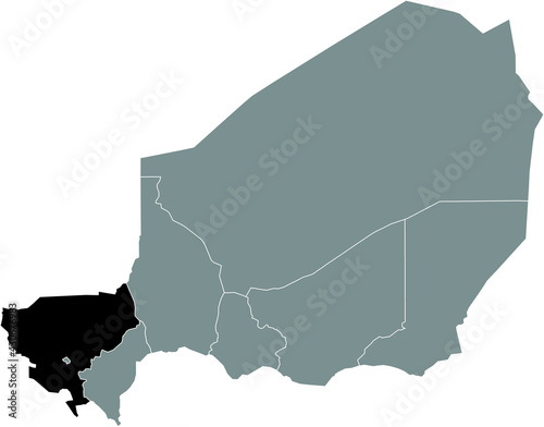 Black highlighted location map of the Nigerien Tillabéri region inside gray map of the Republic of Niger photo