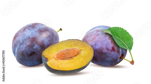 Plums isolated on white background with clipping path
