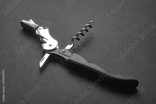 Cuadro en lienzo Opened sommelier knife with corkscrew and bottle opener, professional waiter kni