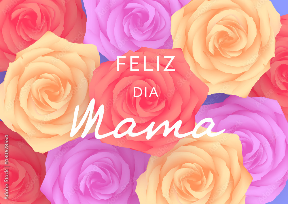 FELIZ DIA MAMA,tapis de roses rouges, viollettes et oranges FELIZ DIA MAMA,tapis de roses rouges, viollettes et oranges