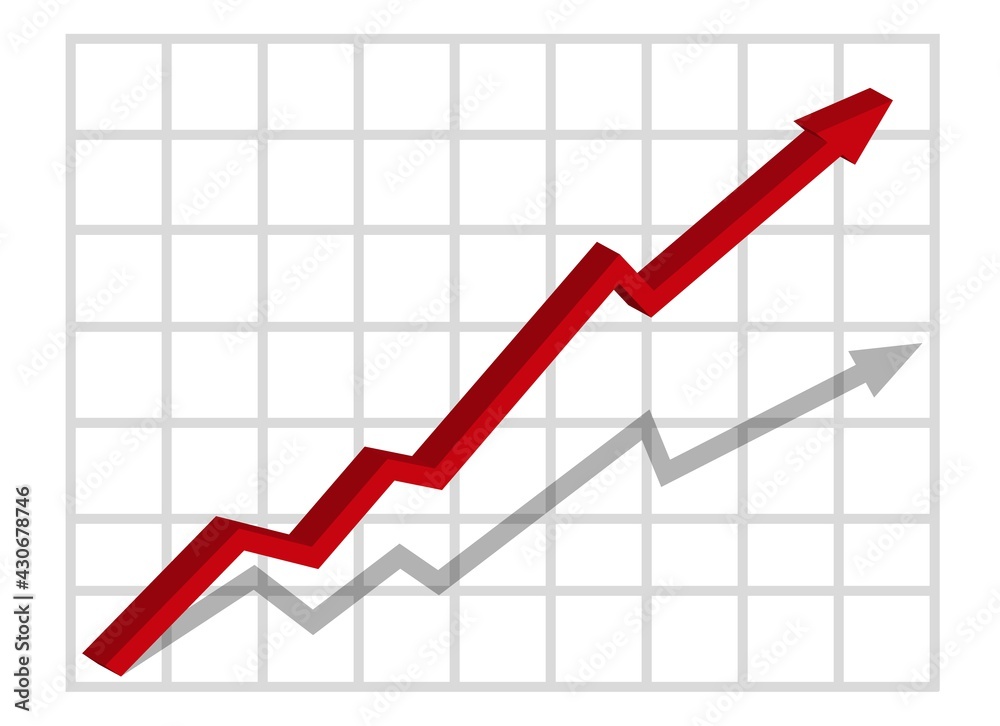 Graph with increase report. Diagram with rise and gain progress. Vector Graph with increase report. Diagram with rise and gain progress. Vector