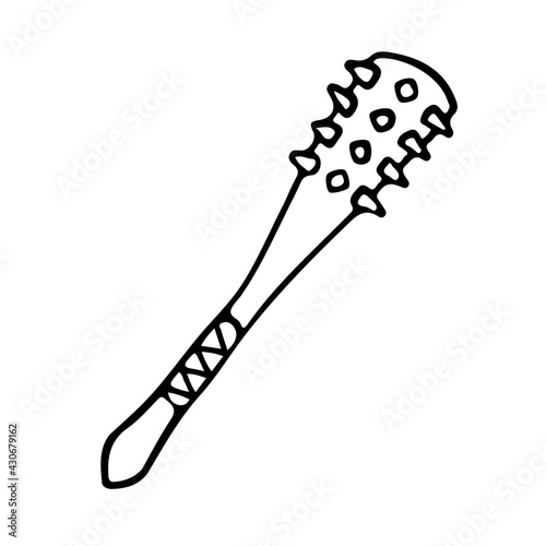 A spiked savage club in doodle style isolated.