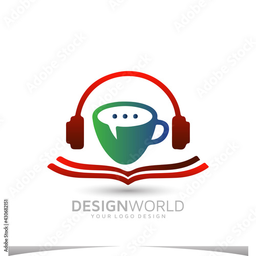 Tea cup education book icon vector logo design template.