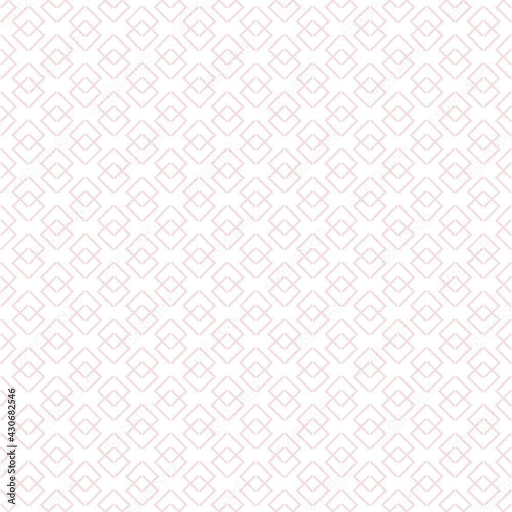 Subtle vector abstract geometric pattern with linear shapes, small rhombuses, diamonds. Stylish minimal light pink and white geo texture. Modern minimalist background. Repeat design for decor, textile