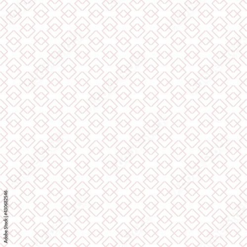 Subtle vector abstract geometric pattern with linear shapes, small rhombuses, diamonds. Stylish minimal light pink and white geo texture. Modern minimalist background. Repeat design for decor, textile