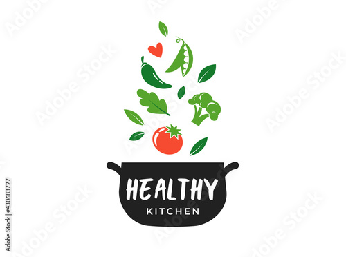Food love, cooking logo and branding. Healthy, vegan and vegetarian food concept design