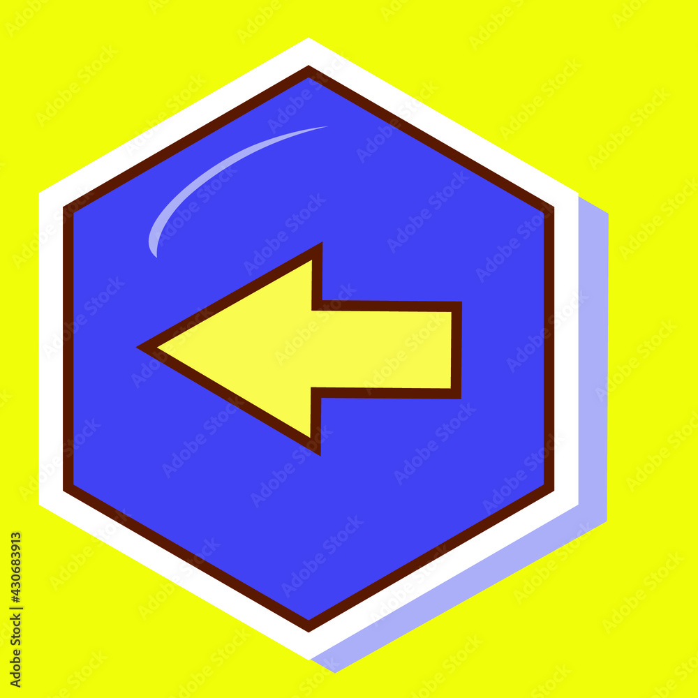 Simple brown stroke arrow pointing left on a purple hexagon. Royalty-free. Simple brown stroke arrow pointing left on a purple hexagon. Royalty-free.
