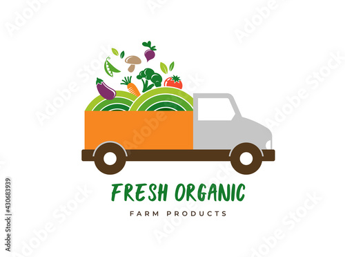 Food truck, food delivery, farm fresh logo and branding. Healthy, vegan and vegetarian food concept design