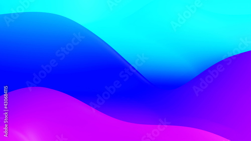 Fototapeta Naklejka Na Ścianę i Meble -  3d render. abstract fantastic background, liquid gradient of paint with internal glow forms hills or peaks like landscape in subsurface scattering material, mat color transitions. Blue purple