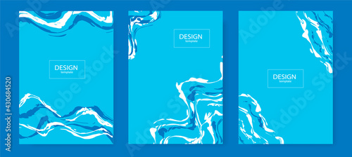 Abstract minimalist collection of blue posters . In the style of liquid. Suitable for corporate identity, business card, flyers, for packaging. Modern strict design.