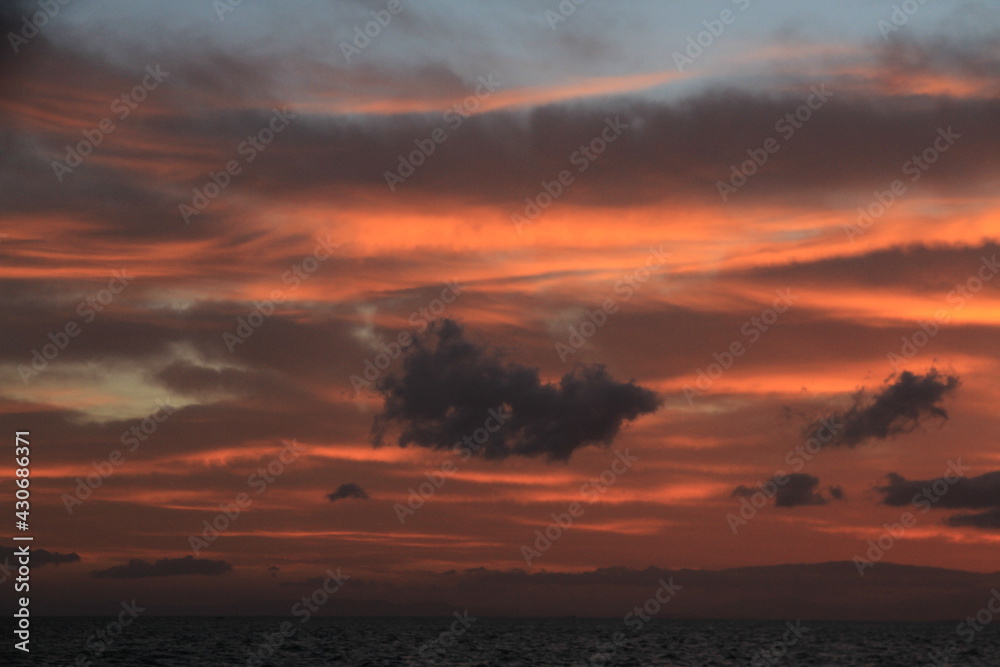 sunset over sea in partly cloudy