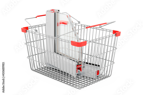 Shopping basket with plastic window profile. 3D rendering