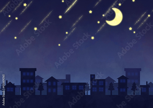 三日月と流れ星の夜景イメージ