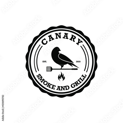 canary with fork barbecue vector logo design